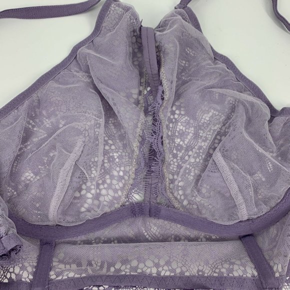 Victoria's Secret Bra Very Sexy Unlined Plunge Purple Floral Lace - Picture 9 of 12